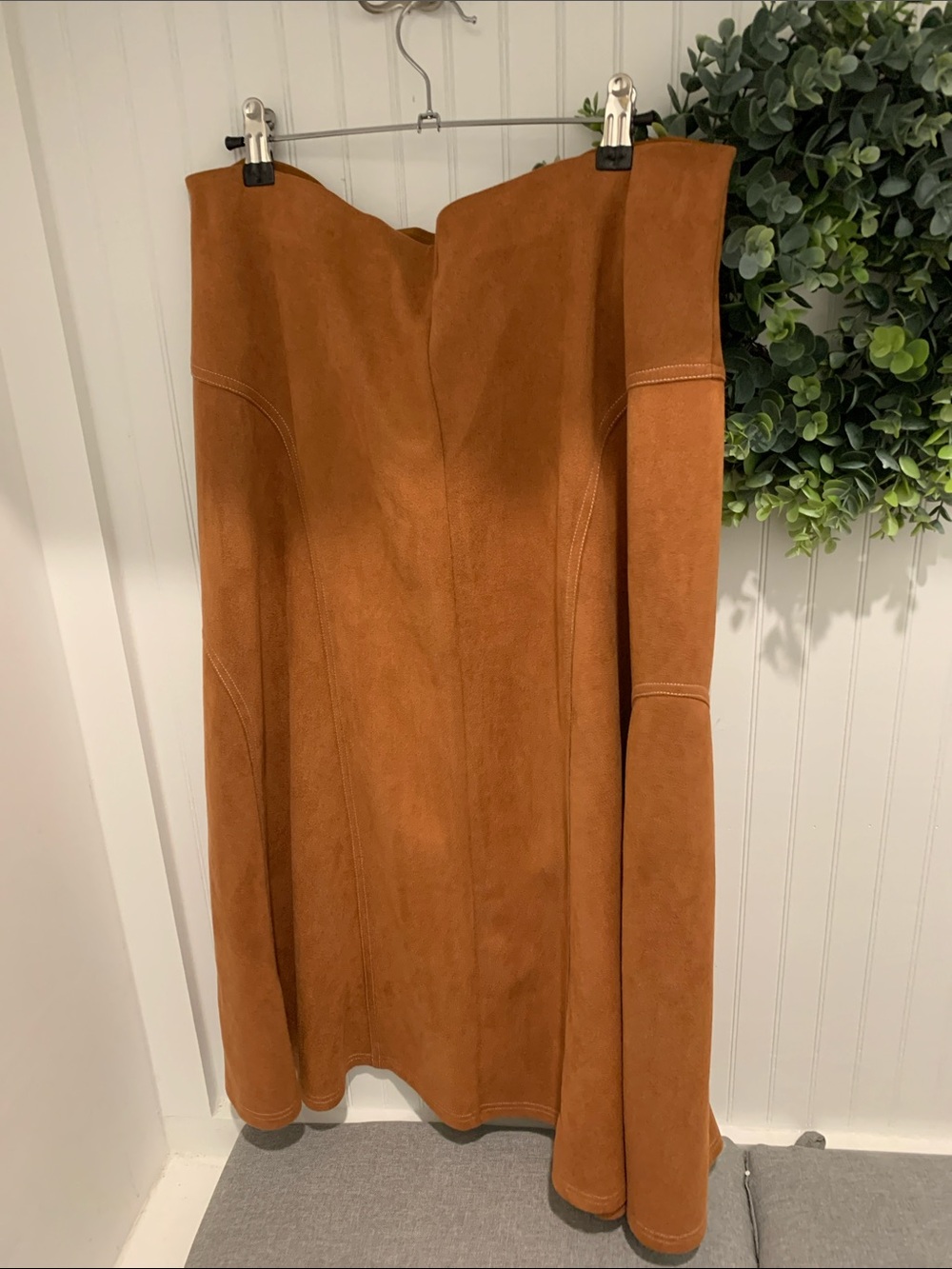 Katie Kasin midi ultra suede skirt cognac Briwn XL NWOT